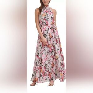 Eliza J Floral-Print Halter-Neck Maxi Dress NWT Size 14